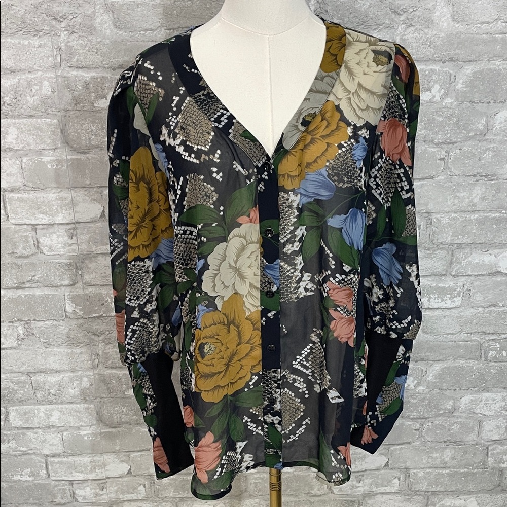 CAbi Snake Charmer Floral Semi Sheer Top - Picture 2 of 11